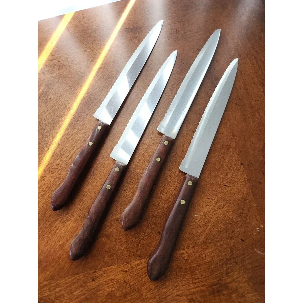 Bridgford Vintage Wood Handle Steak Knife Set of 4 EUC Made In USA